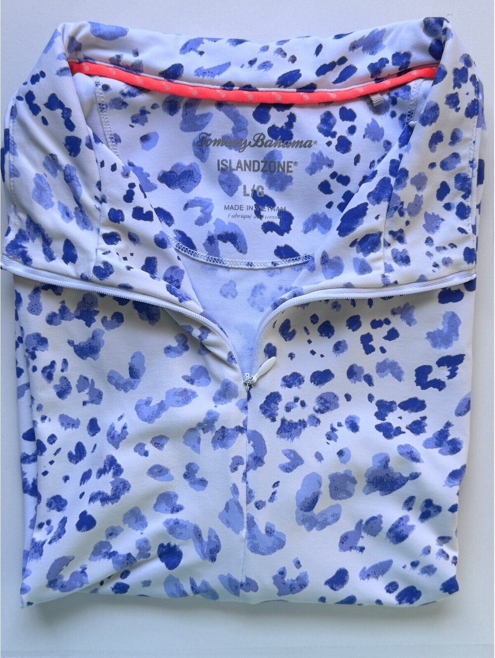 Tommy Bahama IslandZone Top Womens Large Blue Leopard Sleeveless Polo Zip - Picture 7 of 8